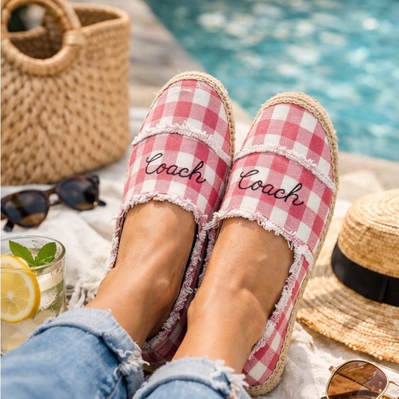 Coach Pink & White GinghamEspadrilles FlatsCanvas Slip-On Size 9B